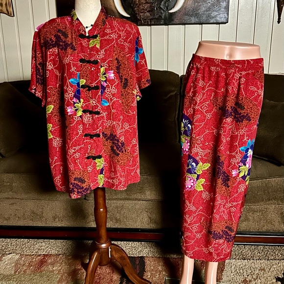 Clio Dresses & Skirts - Clio II • Vintage • 1980’s • Size 1X • 2 Pieces • Red • Asian • Floral • Dress